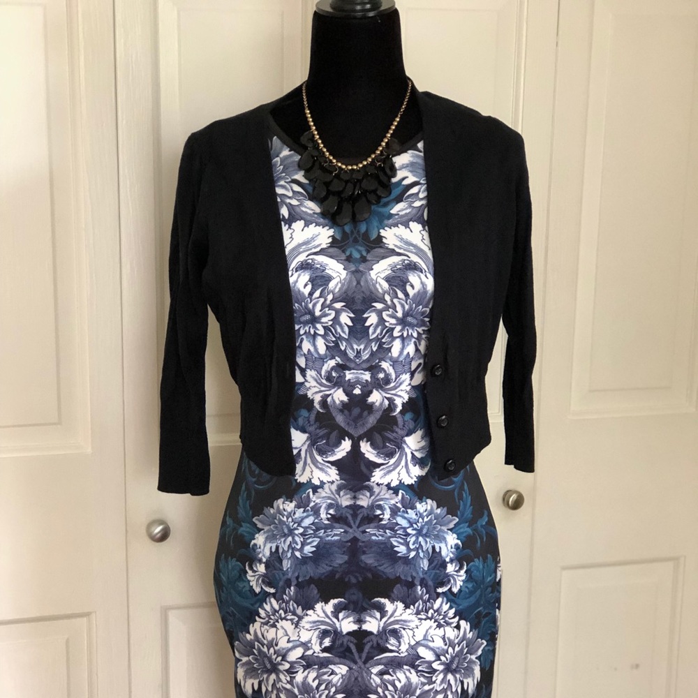 Cache M sized dress with necklace & crop sweater.